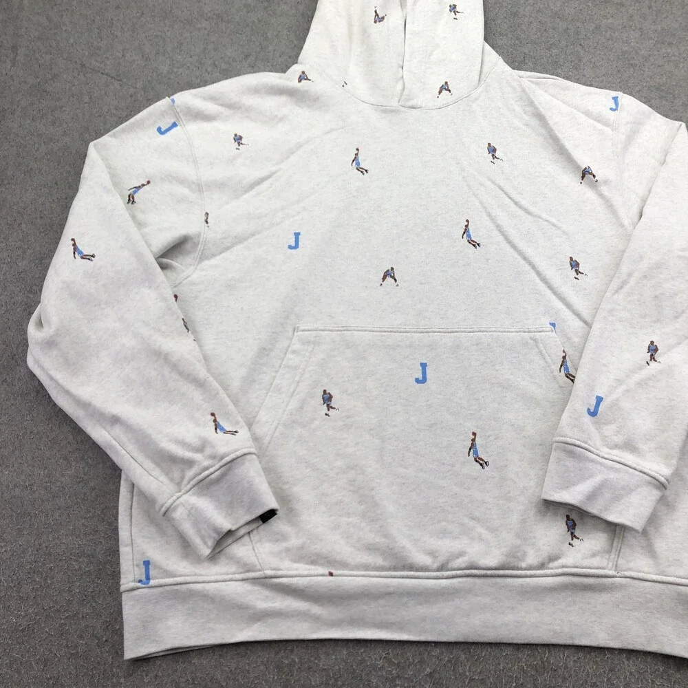 Jordan Hoodie Mens XL Gray Pullover Fleece Sweatshirt Allover J Player Print